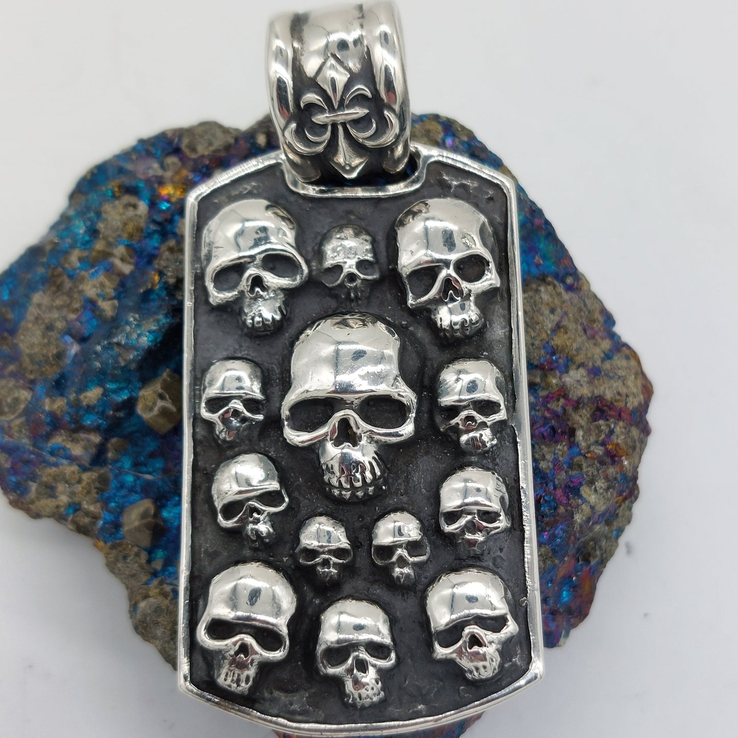 Affliction .925 Sterling Silver Dogtag Skulls Pendant Vintage & Rare. Catacombs.