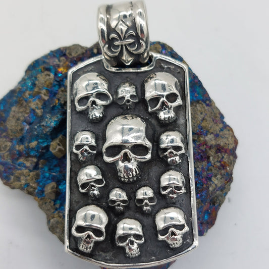 Affliction .925 Sterling Silver Dogtag Skulls Pendant Vintage & Rare. Catacombs.