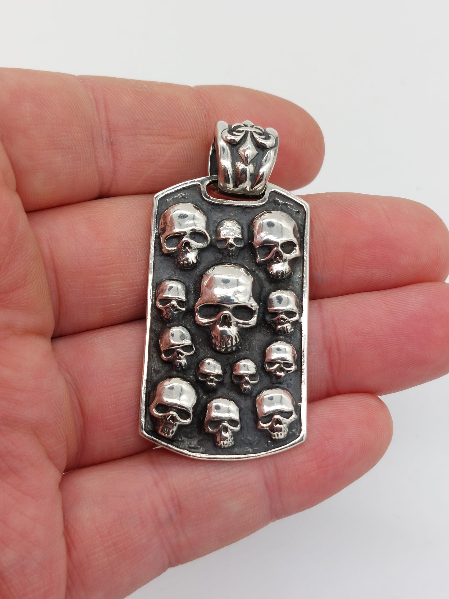 Affliction .925 Sterling Silver Dogtag Skulls Pendant Vintage & Rare. Catacombs.