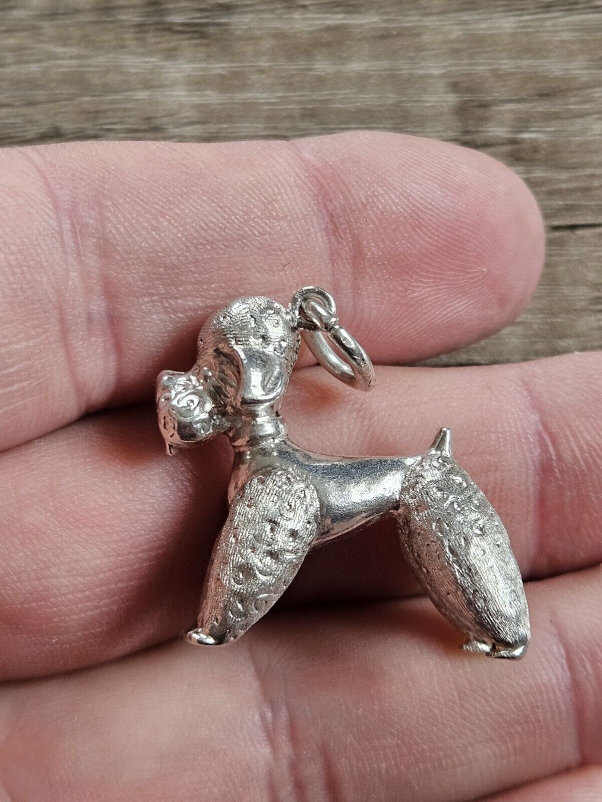 .925 STERLING SILVER Poodle Dog Pet Pendant. 16.2 Grams. Vintage 1970s.