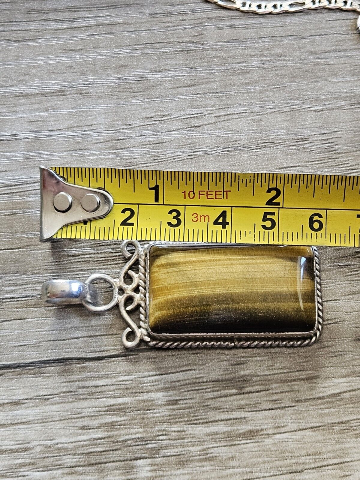 Large Sterling Silver 925 Tigers Eye Pendant. 60mm+