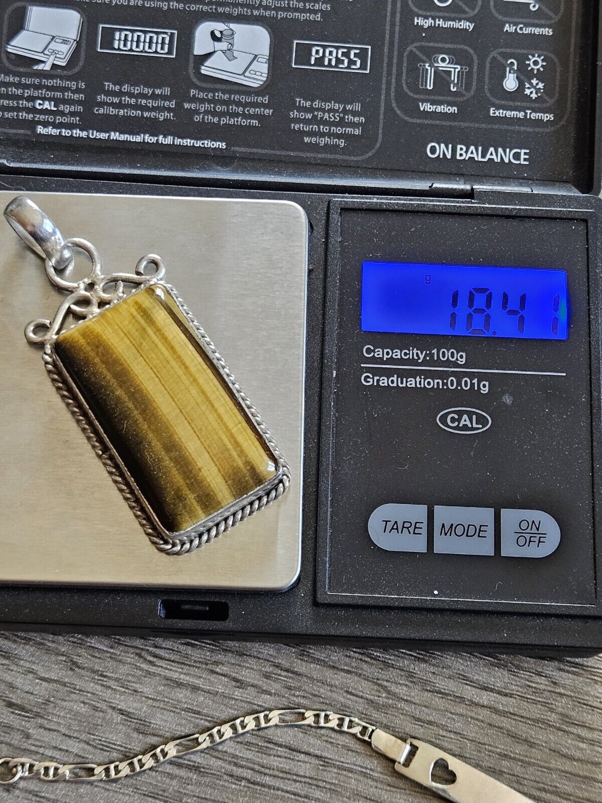 Large Sterling Silver 925 Tigers Eye Pendant. 60mm+