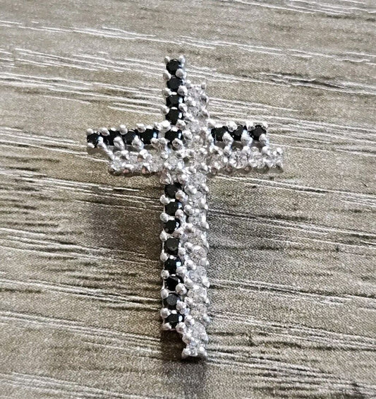 925 Silver Black And Silver Double Cross Pendant. 2.8cm