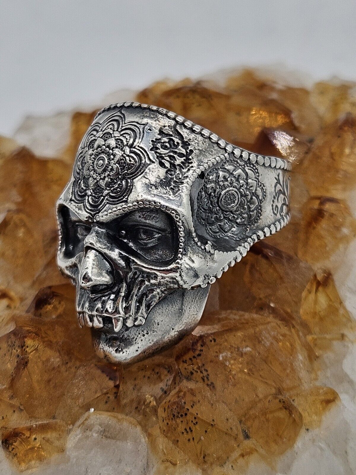 Half Face Mask Skull ring, sterling silver 925. Size U, NEW. Heavy