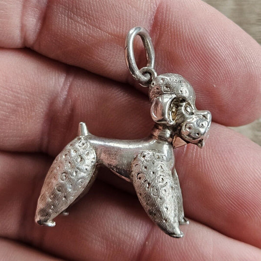 .925 STERLING SILVER Poodle Dog Pet Pendant. 16.2 Grams. Vintage 1970s.
