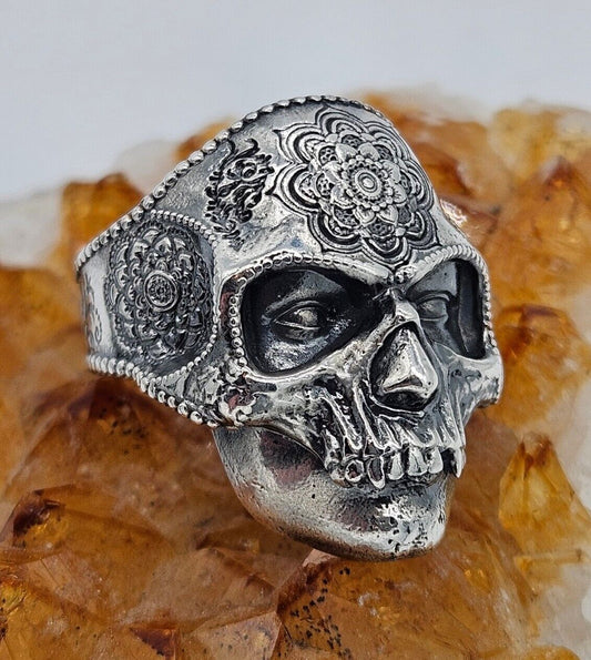 Half Face Mask Skull ring, sterling silver 925. Size U, NEW. Heavy