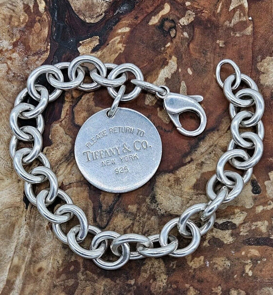 Authentic Tiffany & Co Round Tag Chain Link Bracelet 19cm. Silver 925