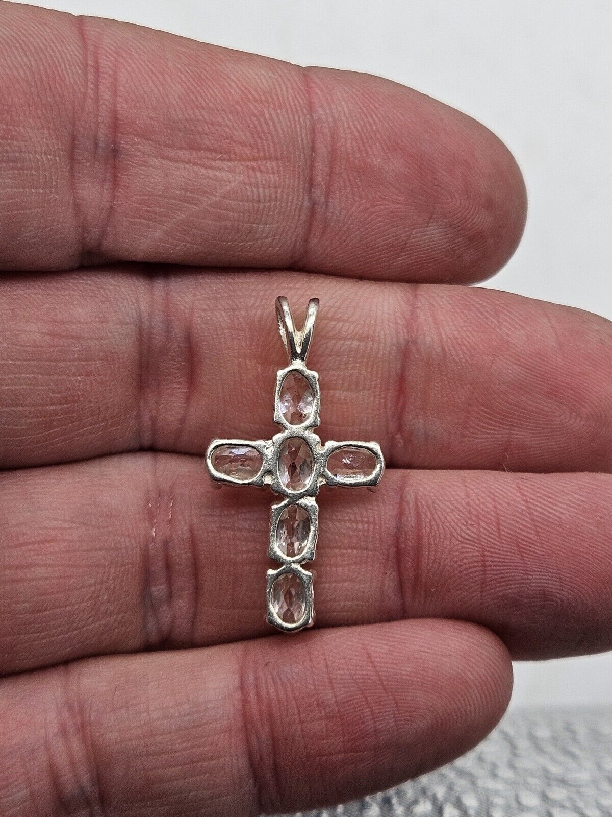 925 Silver Oval Cubic Zirconia Cross Pendant. 3cm