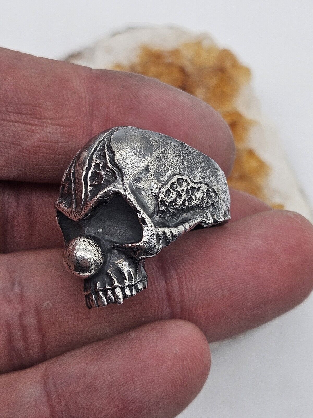 Clown Skull ring, sterling silver 925. Size T 1/2. Heavy.