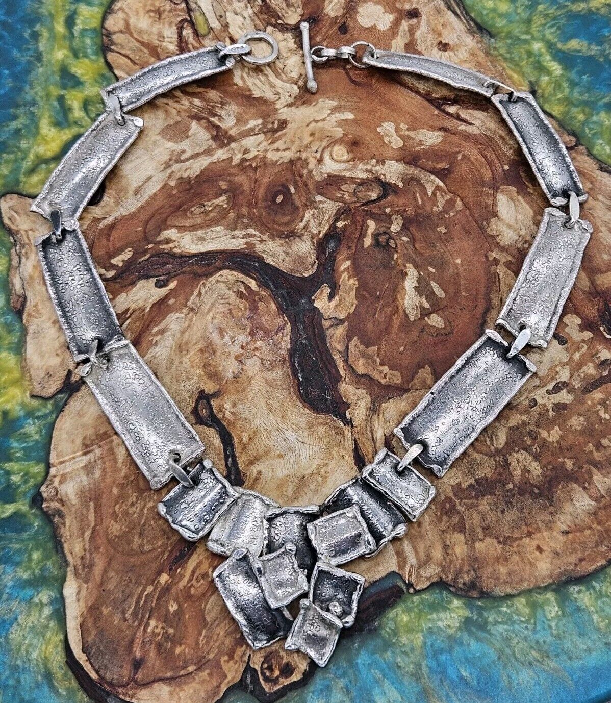 Heavy 925 Sterling Silver Rustic Chain Necklace. Modernist. 16.5 Inches. Natural