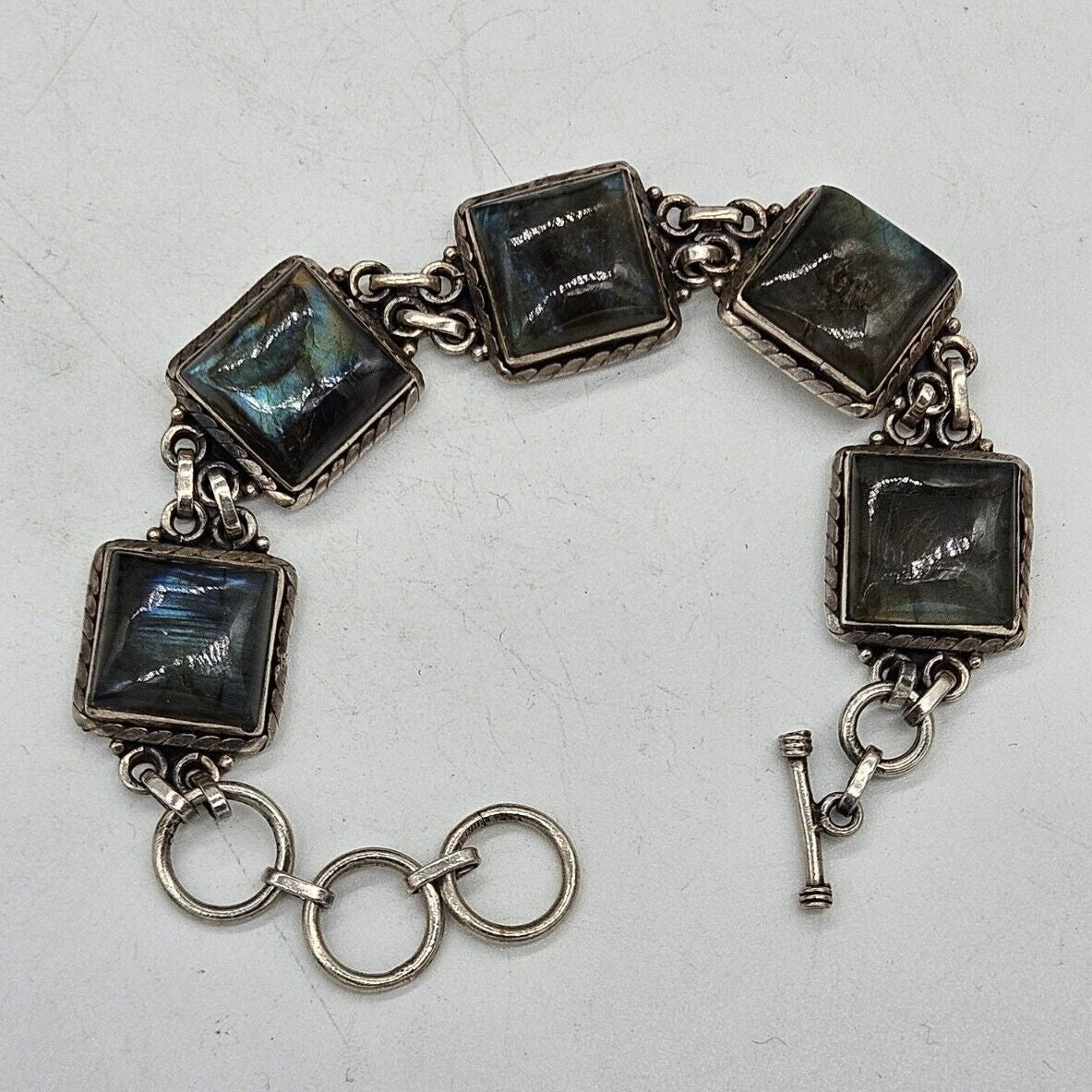 Heavy Sterling Silver 925 labradorite Bracelet - 20cm Long. 35 Grams.