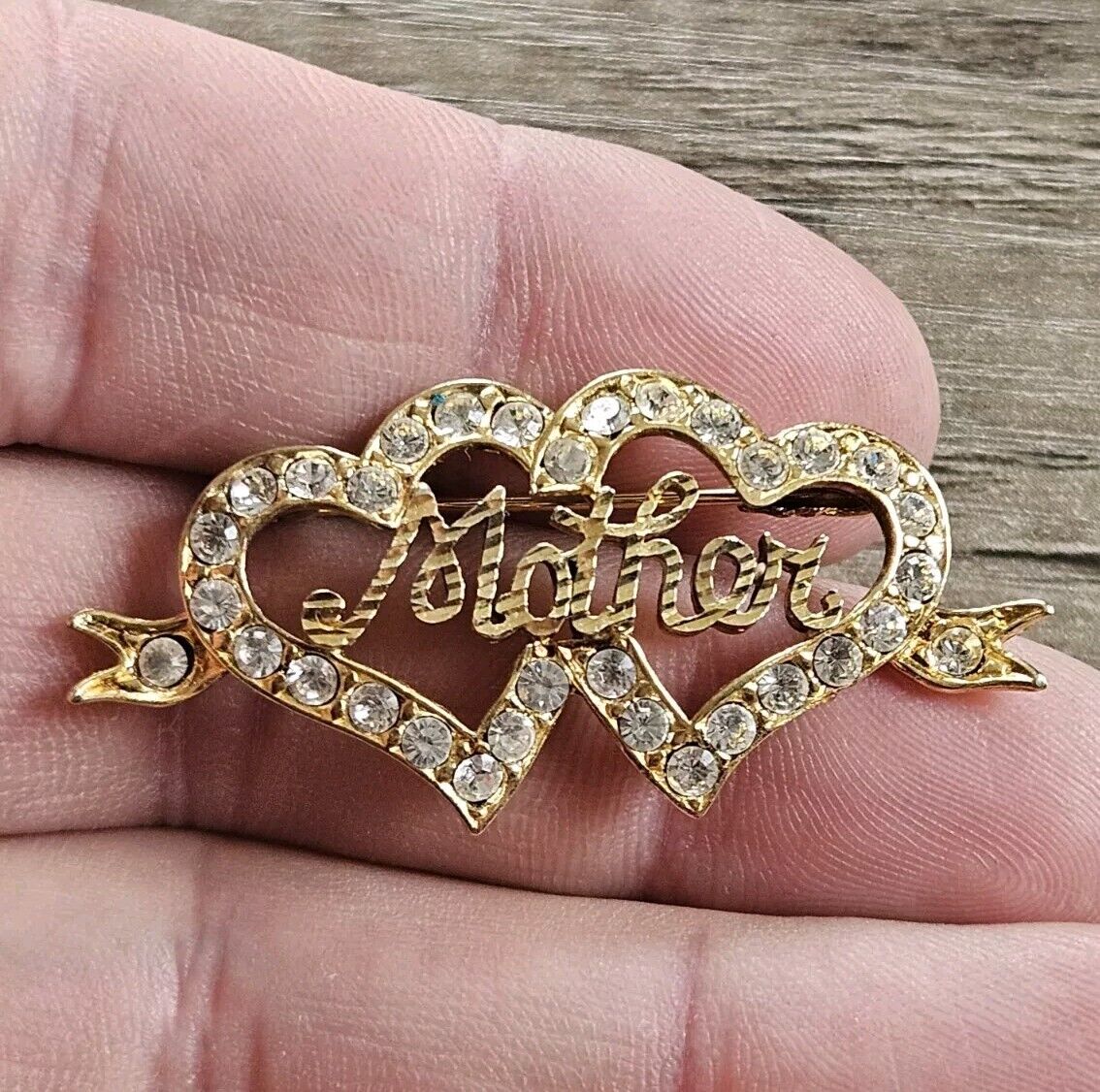 Gold On Sterling Silver 925 Mother Love Heart Hallmarked Brooch