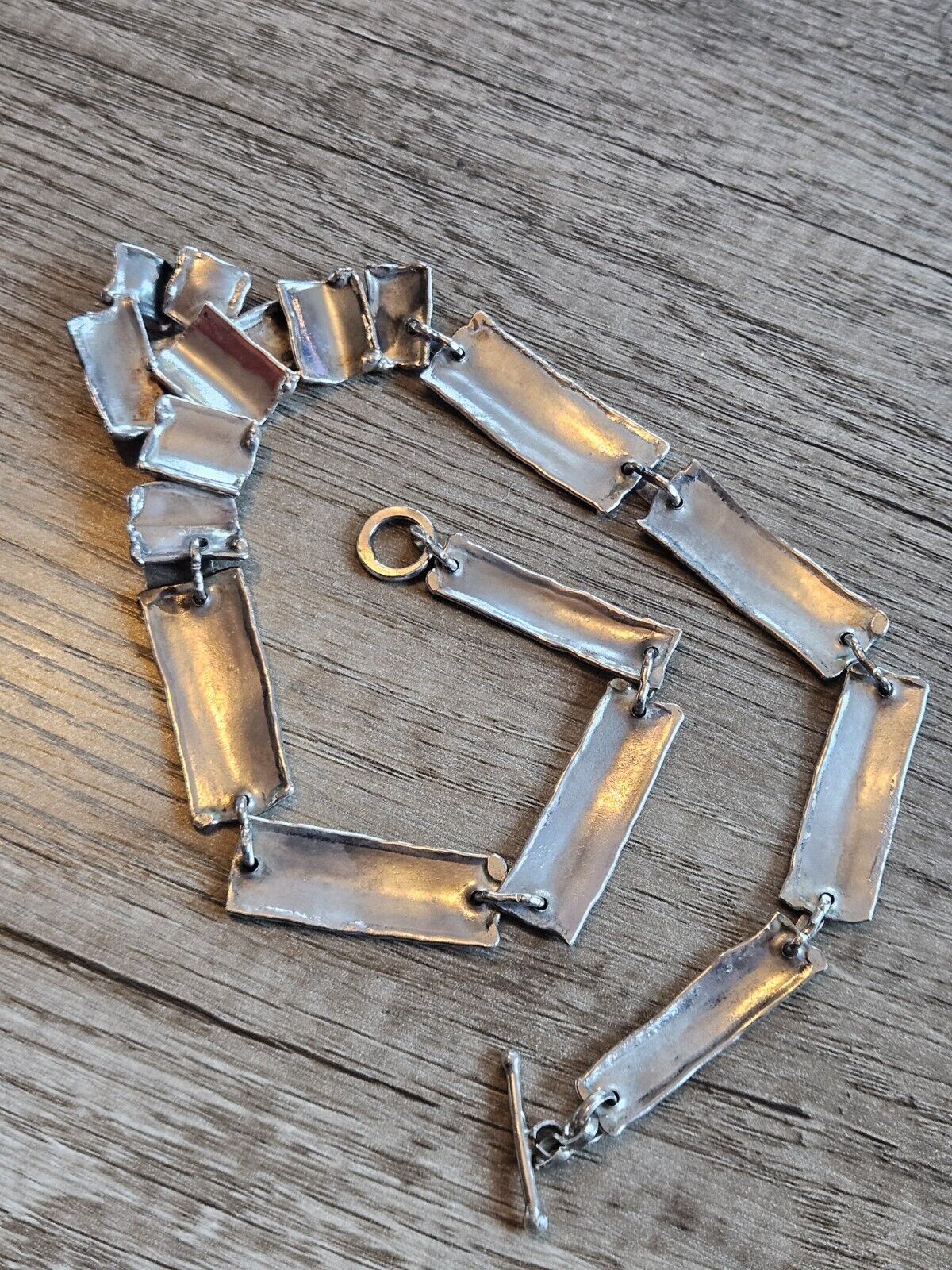 Heavy 925 Sterling Silver Rustic Chain Necklace. Modernist. 16.5 Inches. Natural