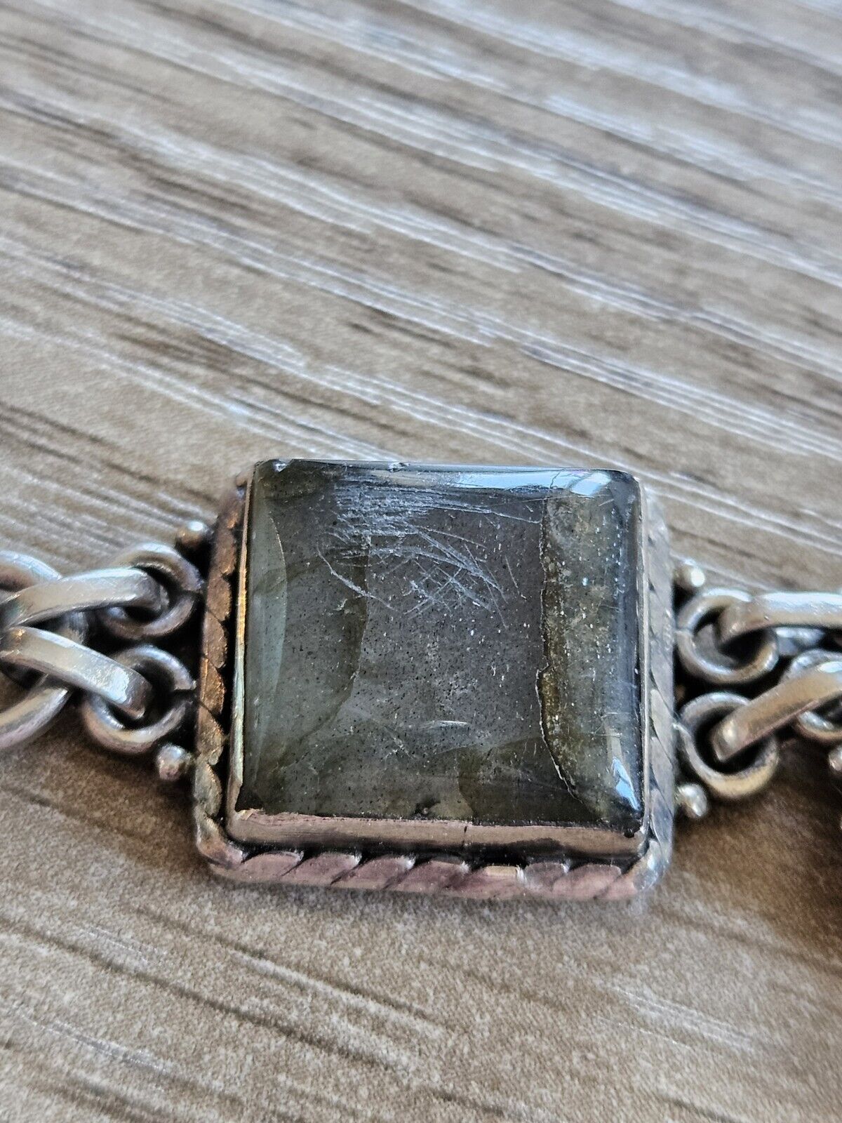 Heavy Sterling Silver 925 labradorite Bracelet - 20cm Long. 35 Grams.