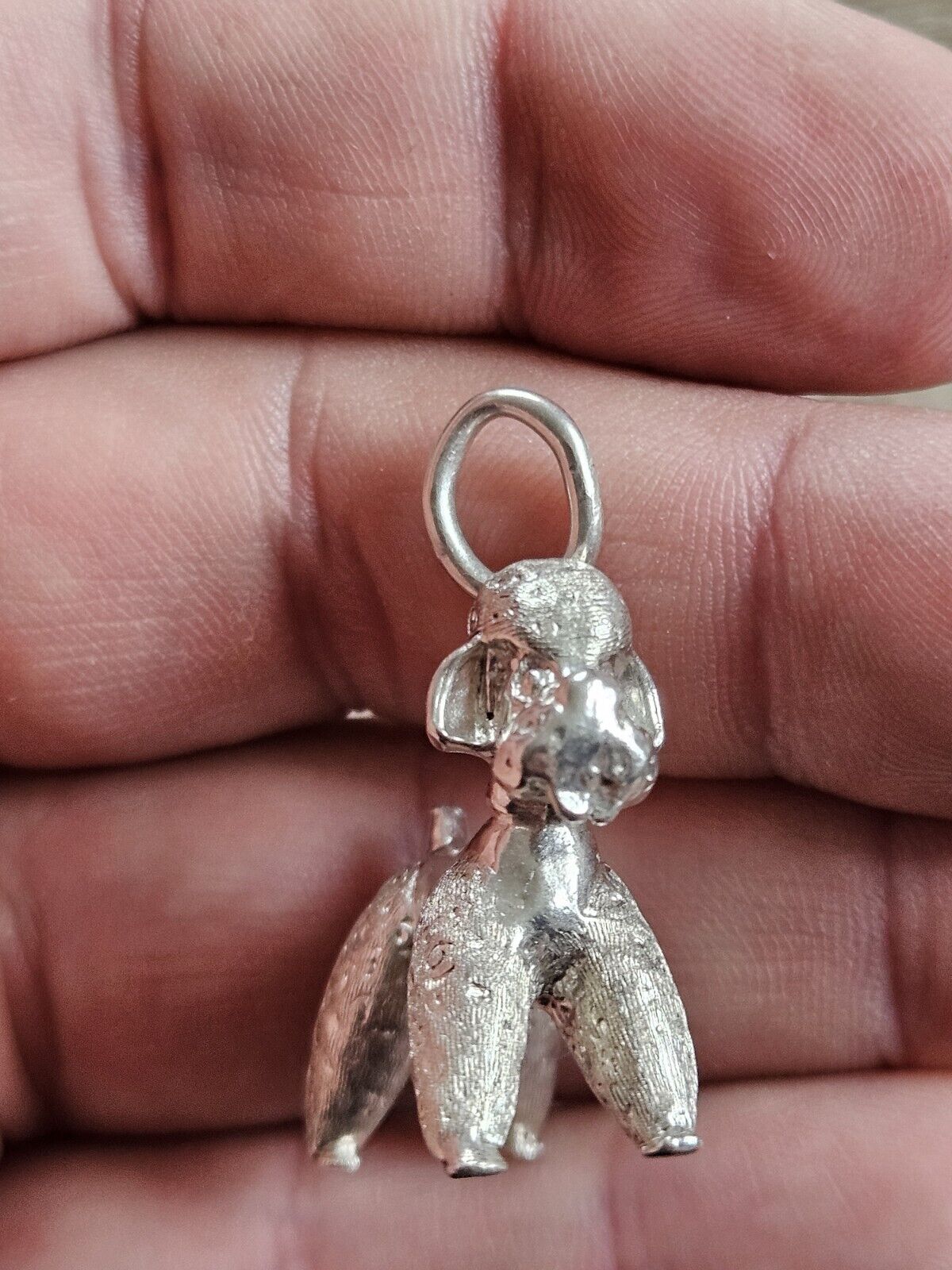 .925 STERLING SILVER Poodle Dog Pet Pendant. 16.2 Grams. Vintage 1970s.