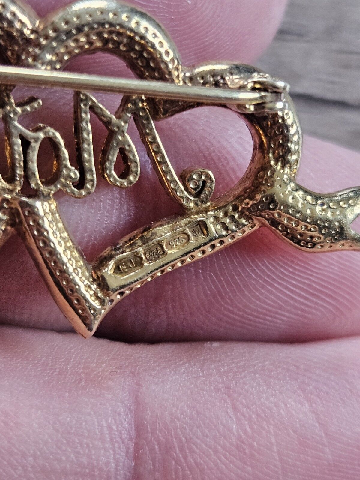 Gold On Sterling Silver 925 Mother Love Heart Hallmarked Brooch