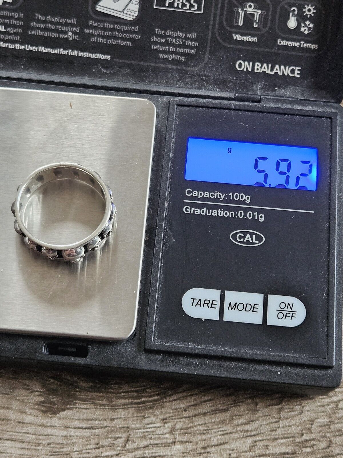 Skull, Skulls Band ring, sterling silver 925. Size T 1/2, NEW.