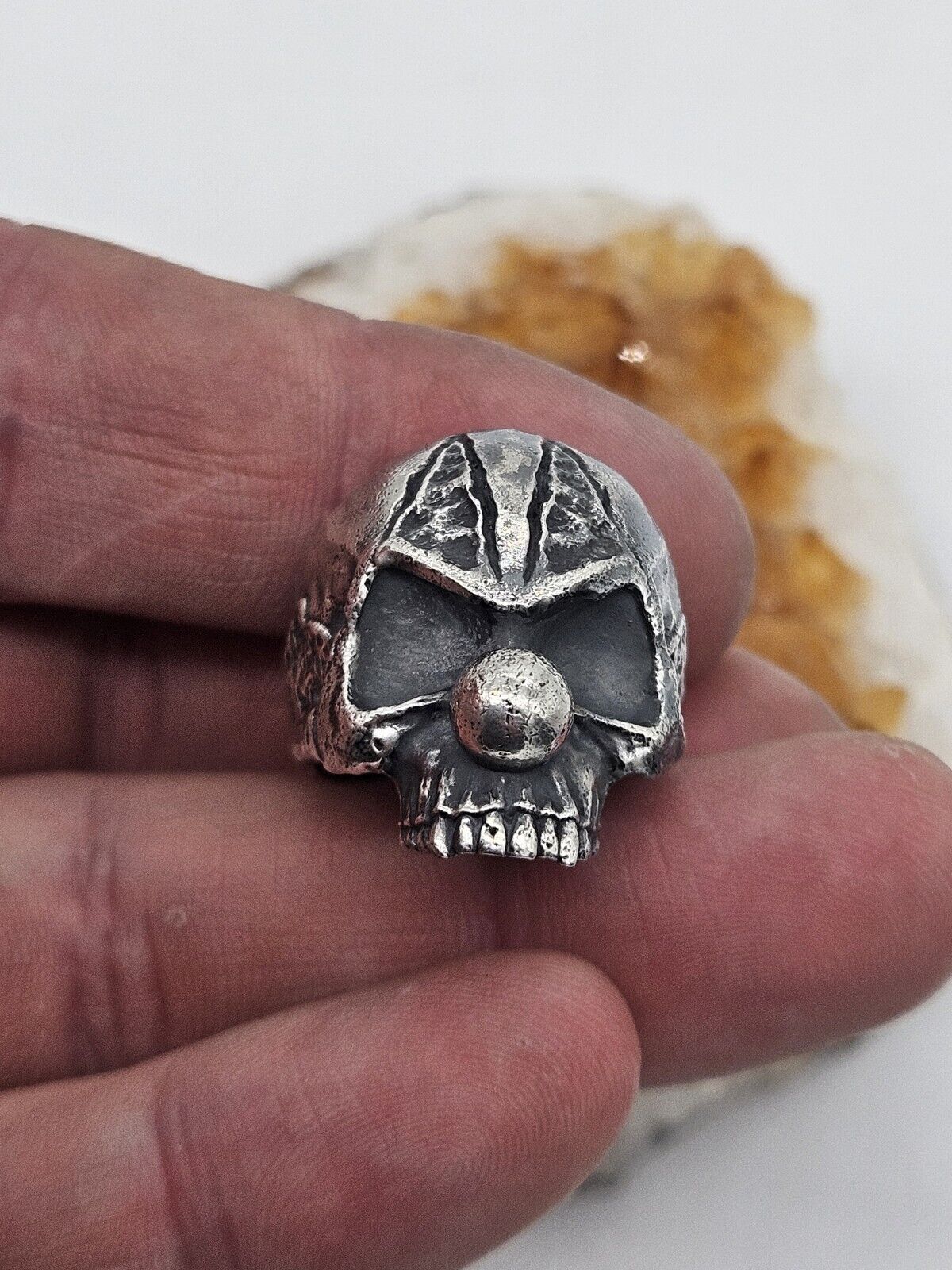 Clown Skull ring, sterling silver 925. Size T 1/2. Heavy.