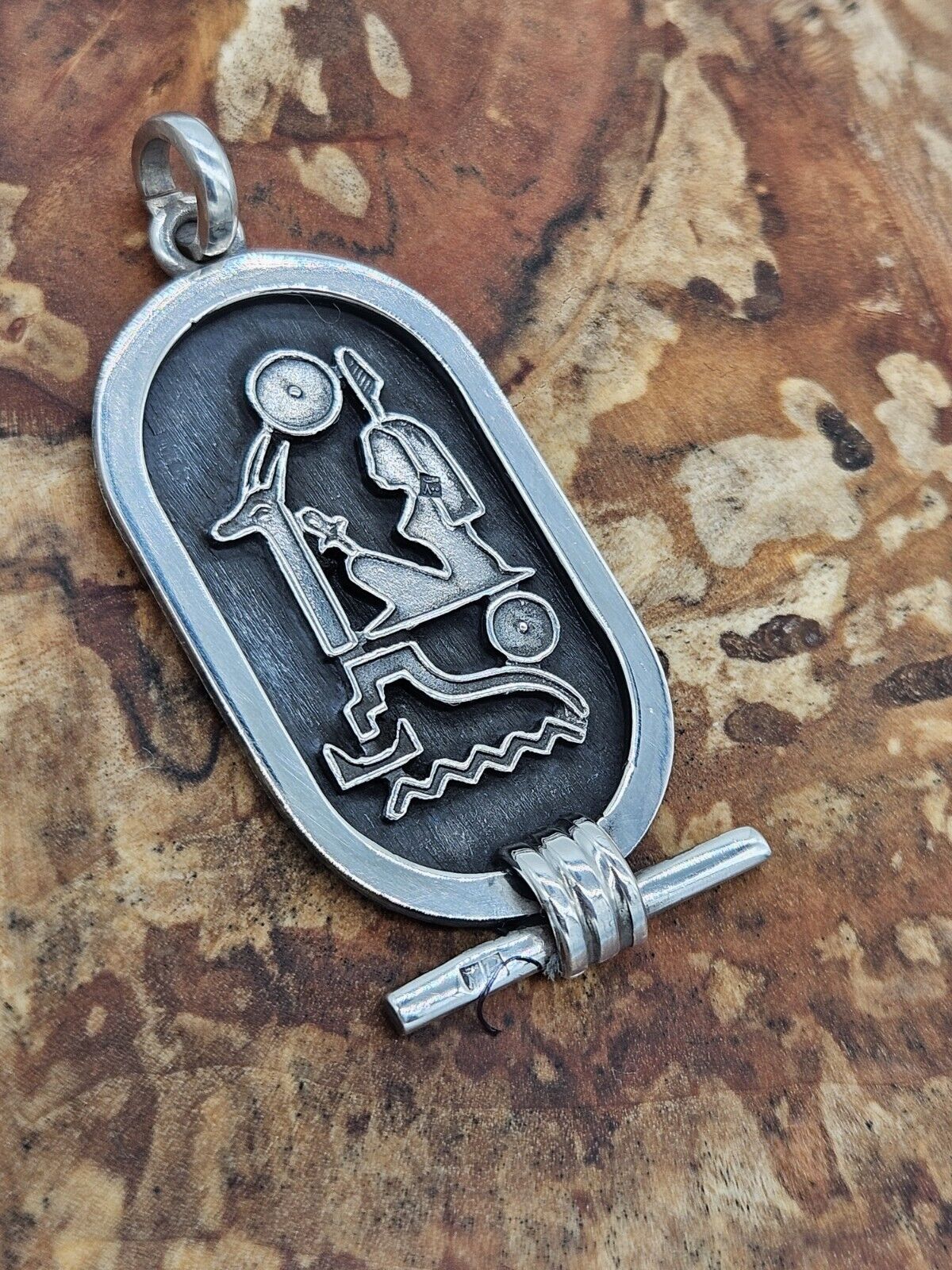 Egyptian Hieroglyphs Gift Pendent Solid Silver Vintage Jewellery