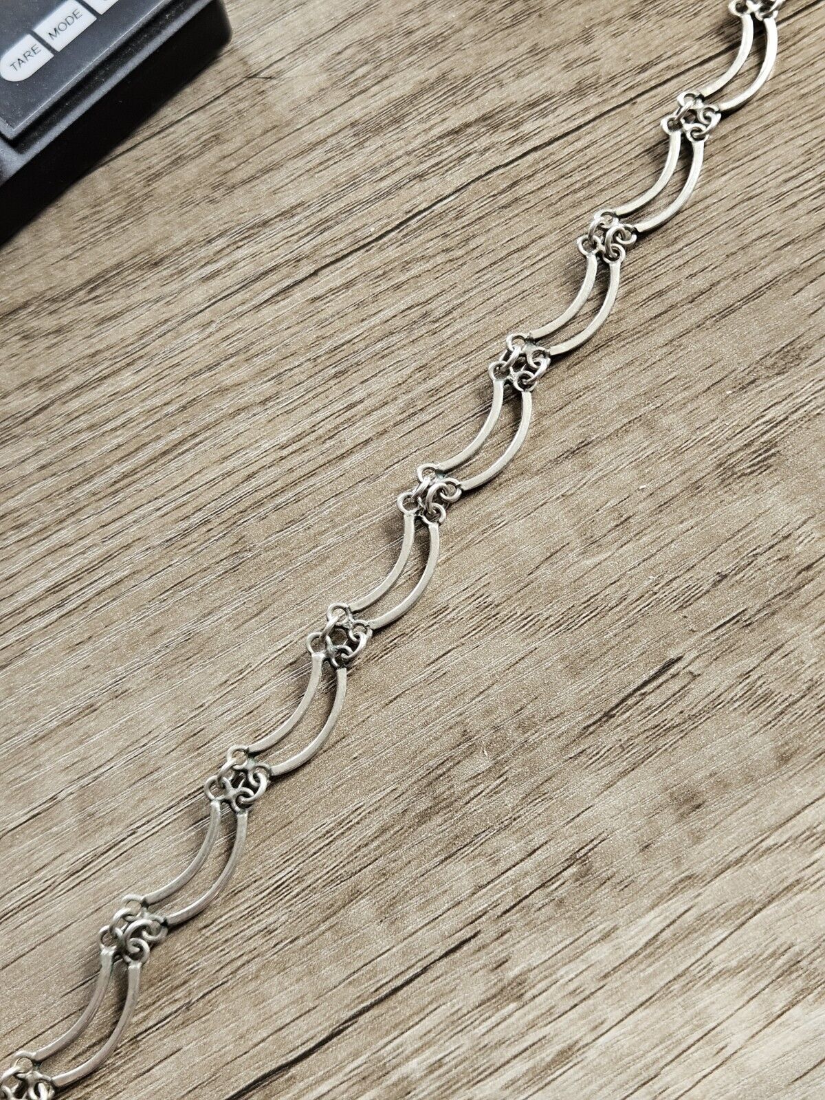 Sterling Silver 925 Choker Necklace Waves Fancy Link Chain - 16 1/2 Inches.