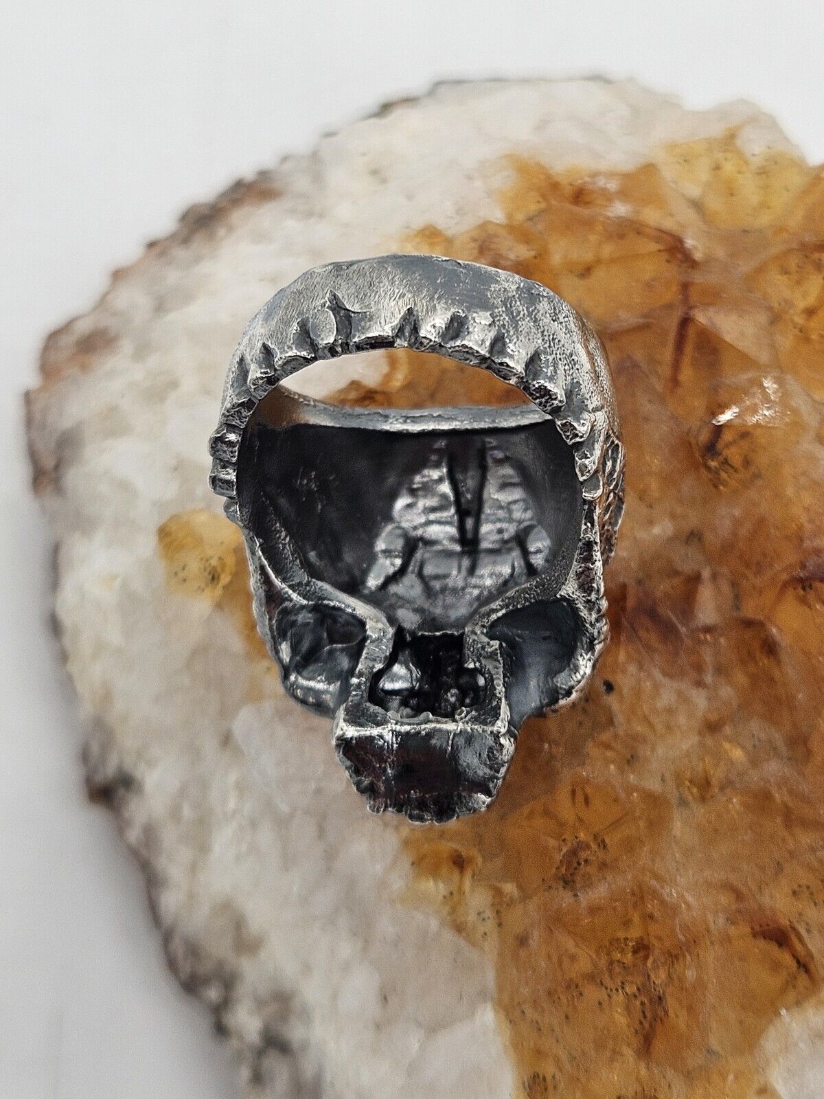 Clown Skull ring, sterling silver 925. Size T 1/2. Heavy.