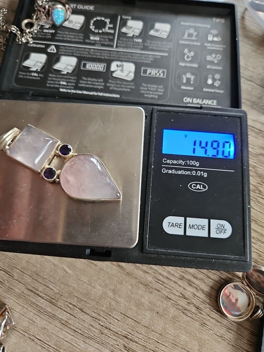 Silver 925 Huge Rose Quartz And Purple Amethyst Pendant.