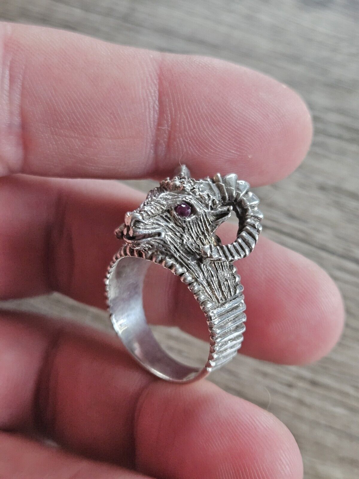 925 Sterling Silver Vintage Aries Zodiac Sign Ring, Size V 1/2, Ram.