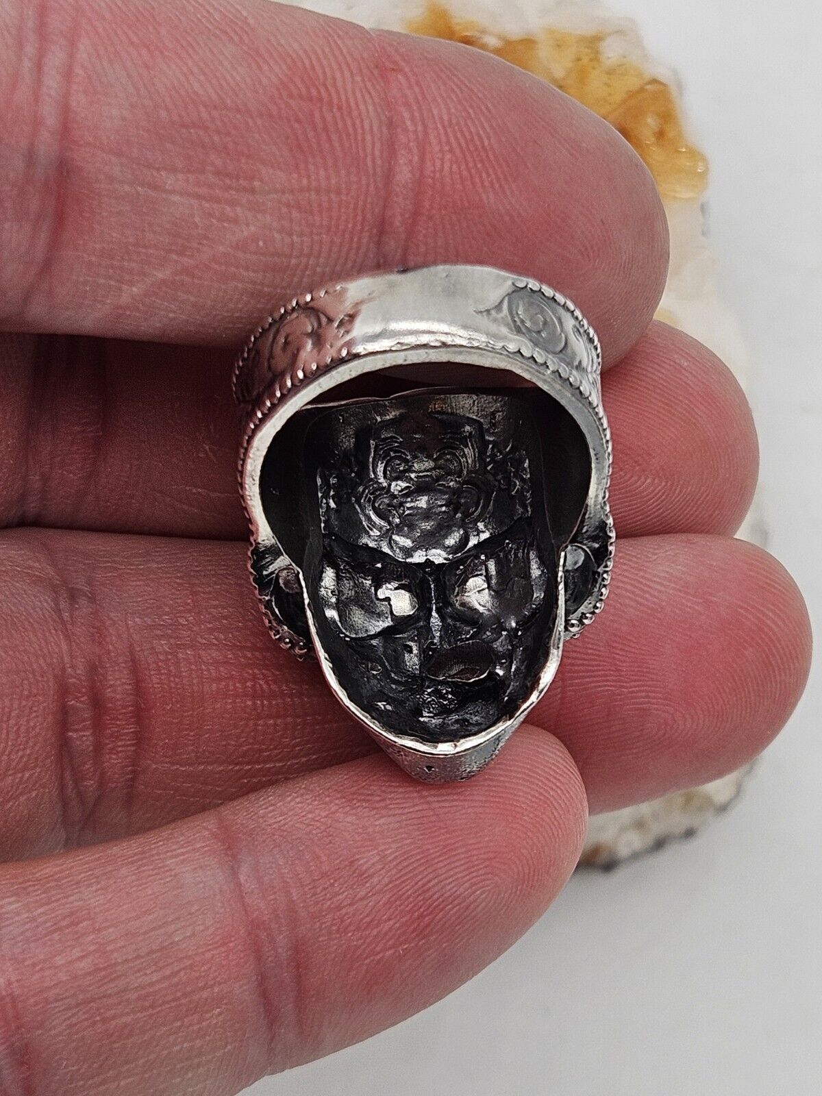 Half Face Mask Skull ring, sterling silver 925. Size U, NEW. Heavy