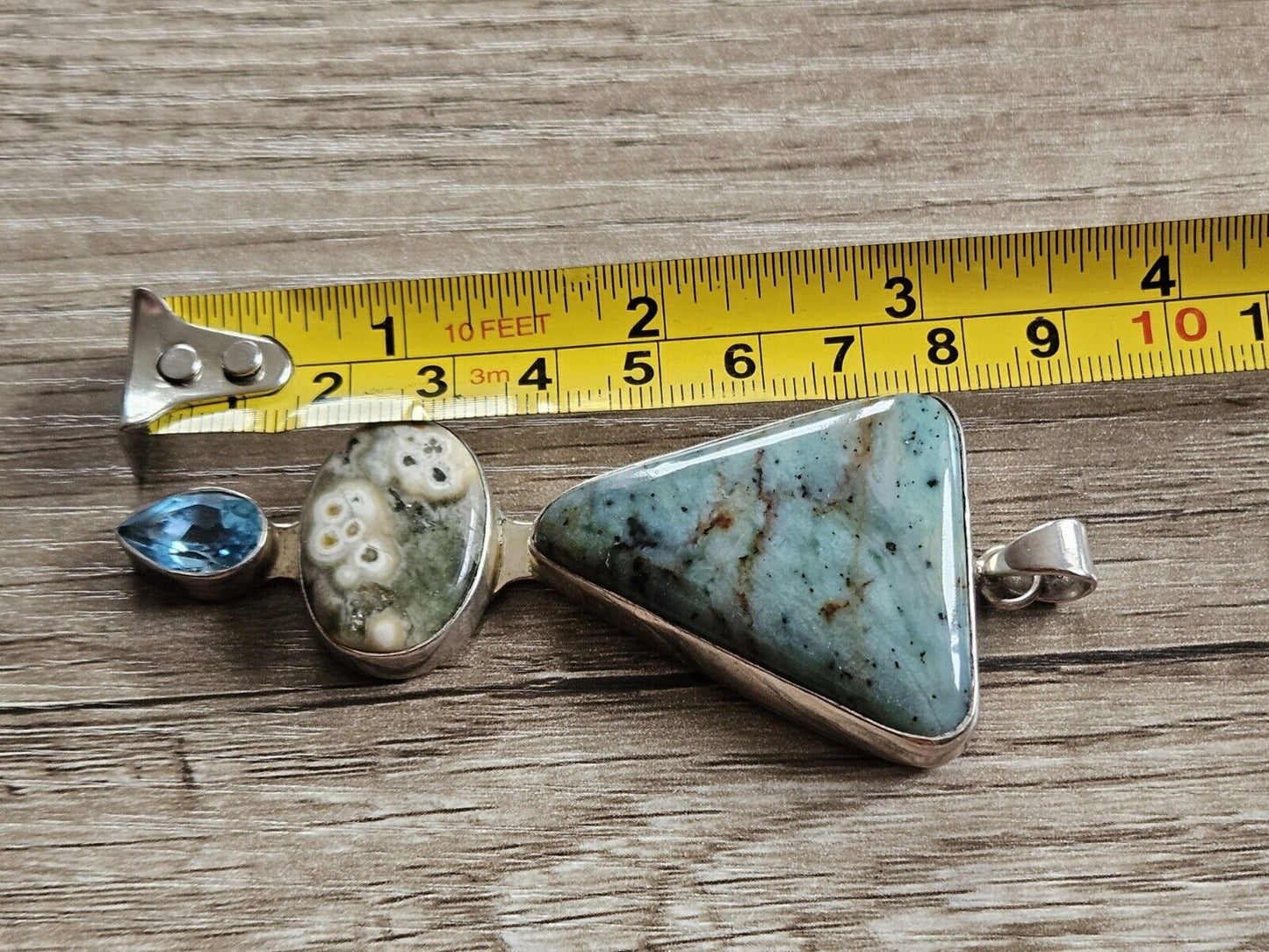 Sterling Silver 925 Pendant With Large Stones - Amazonite, Ocean Jasper?