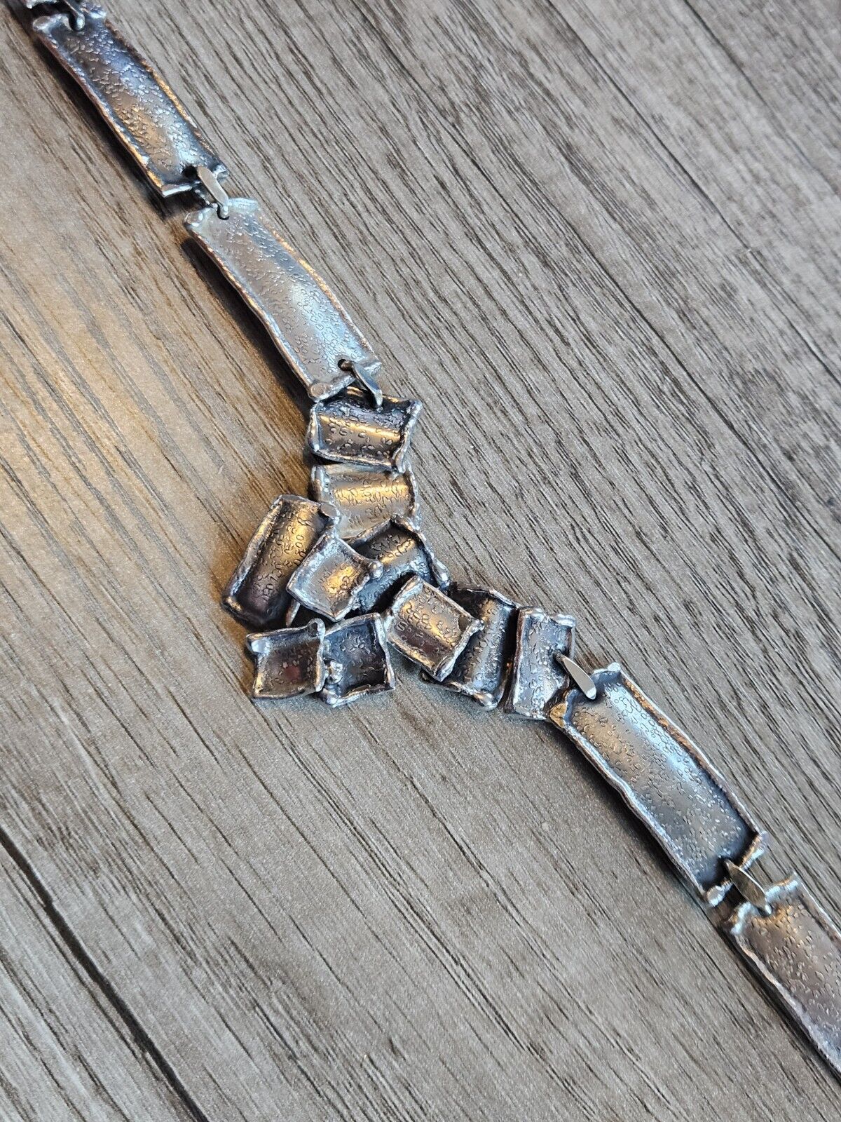 Heavy 925 Sterling Silver Rustic Chain Necklace. Modernist. 16.5 Inches. Natural