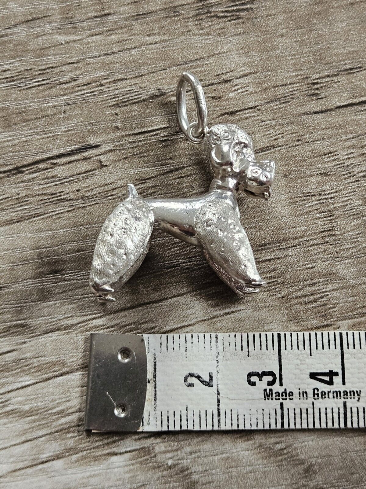 .925 STERLING SILVER Poodle Dog Pet Pendant. 16.2 Grams. Vintage 1970s.