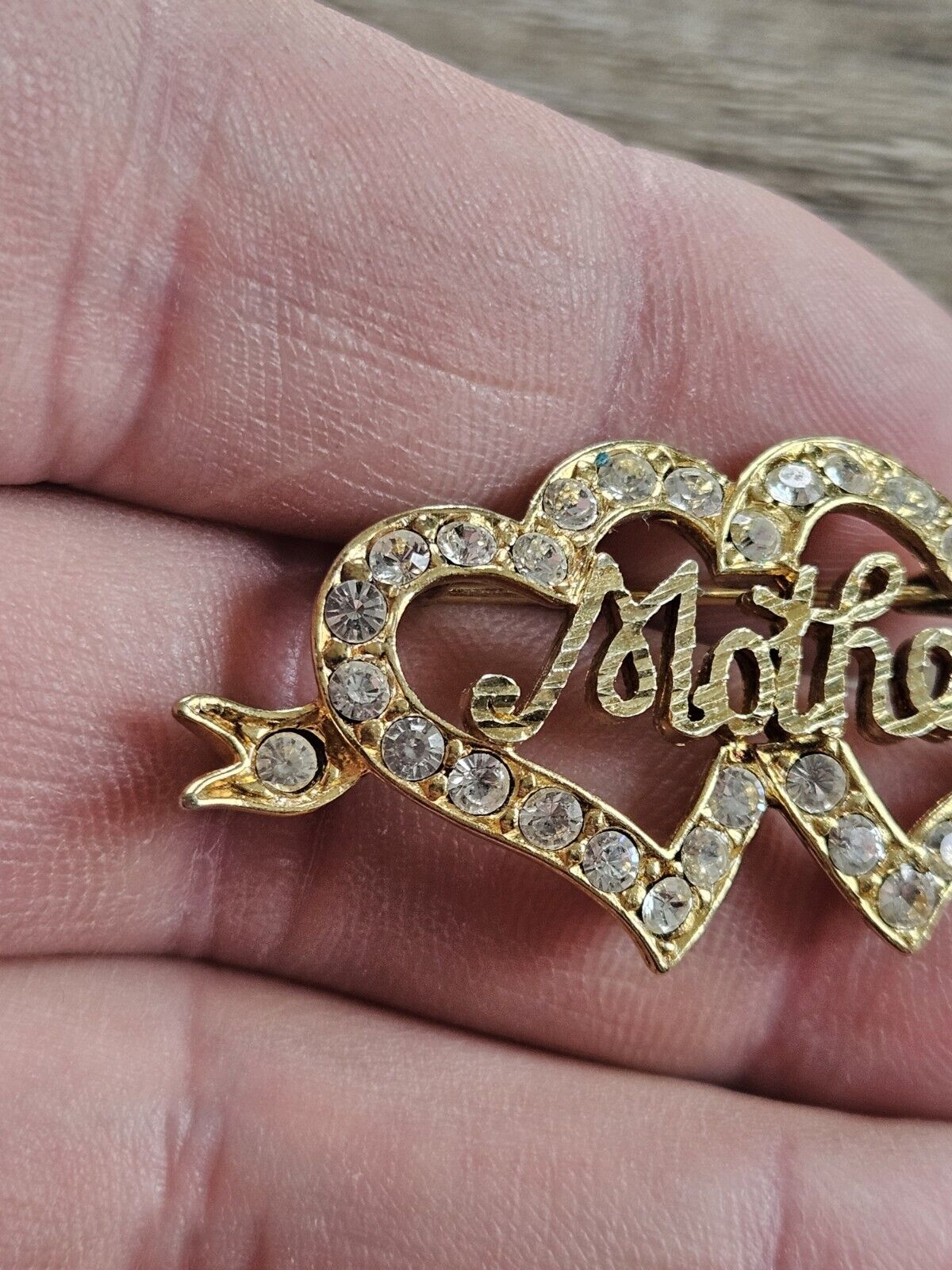 Gold On Sterling Silver 925 Mother Love Heart Hallmarked Brooch