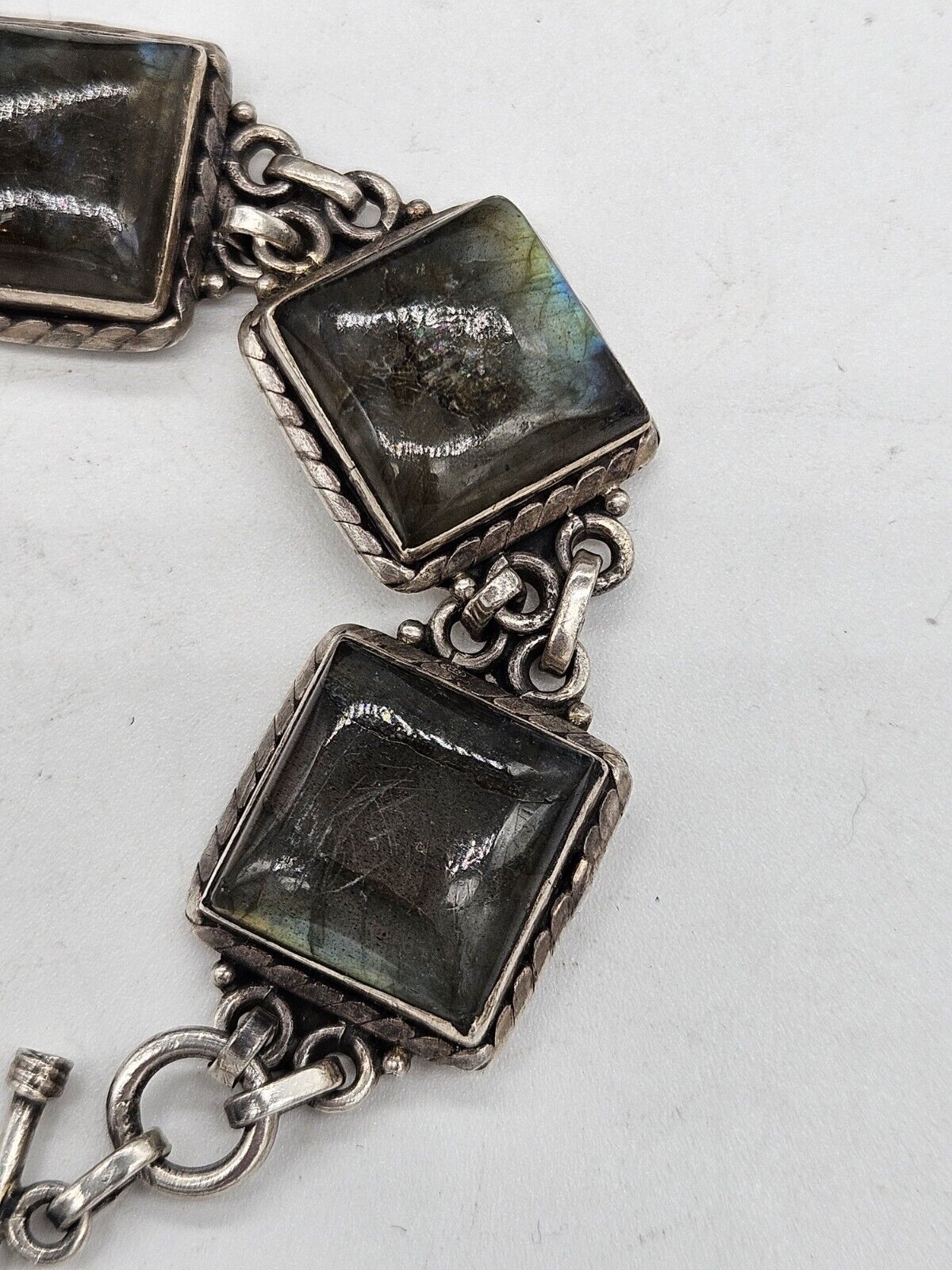 Heavy Sterling Silver 925 labradorite Bracelet - 20cm Long. 35 Grams.