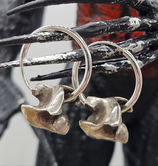 Sterling Silver 925 Oxidized Gothic Spine Vertebrae Statement Hoop Earrings.