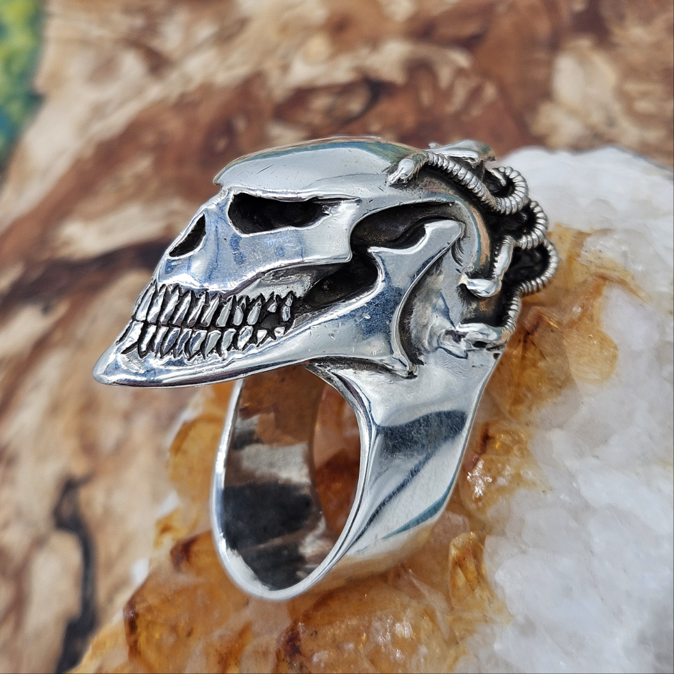 Silver 925 Biomechanical Skull Ring- William Llewellyn Griffiths. Size Z+3