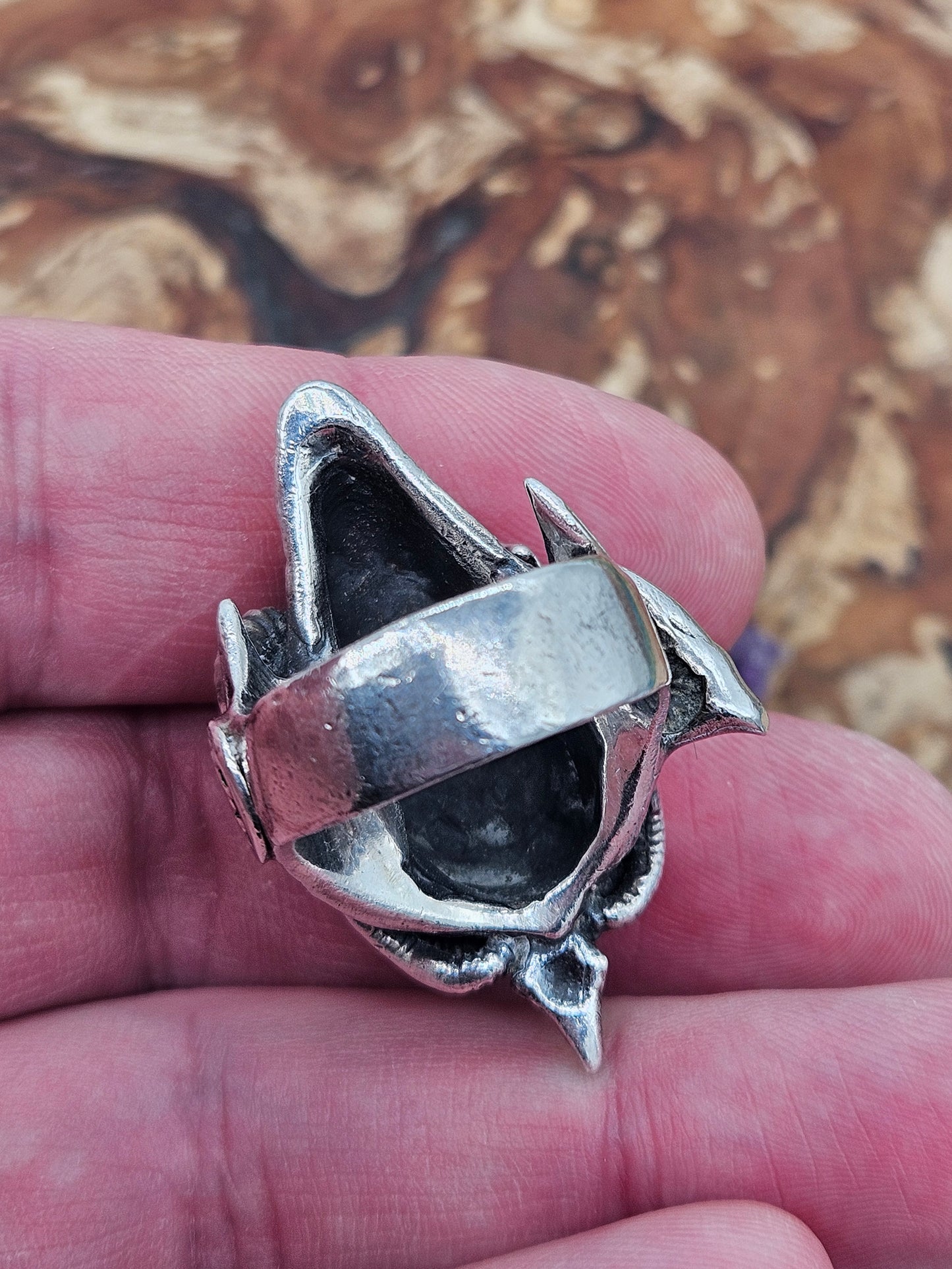 Silver 925 Biomechanical Skull Ring- William Llewellyn Griffiths. Size S 1/2