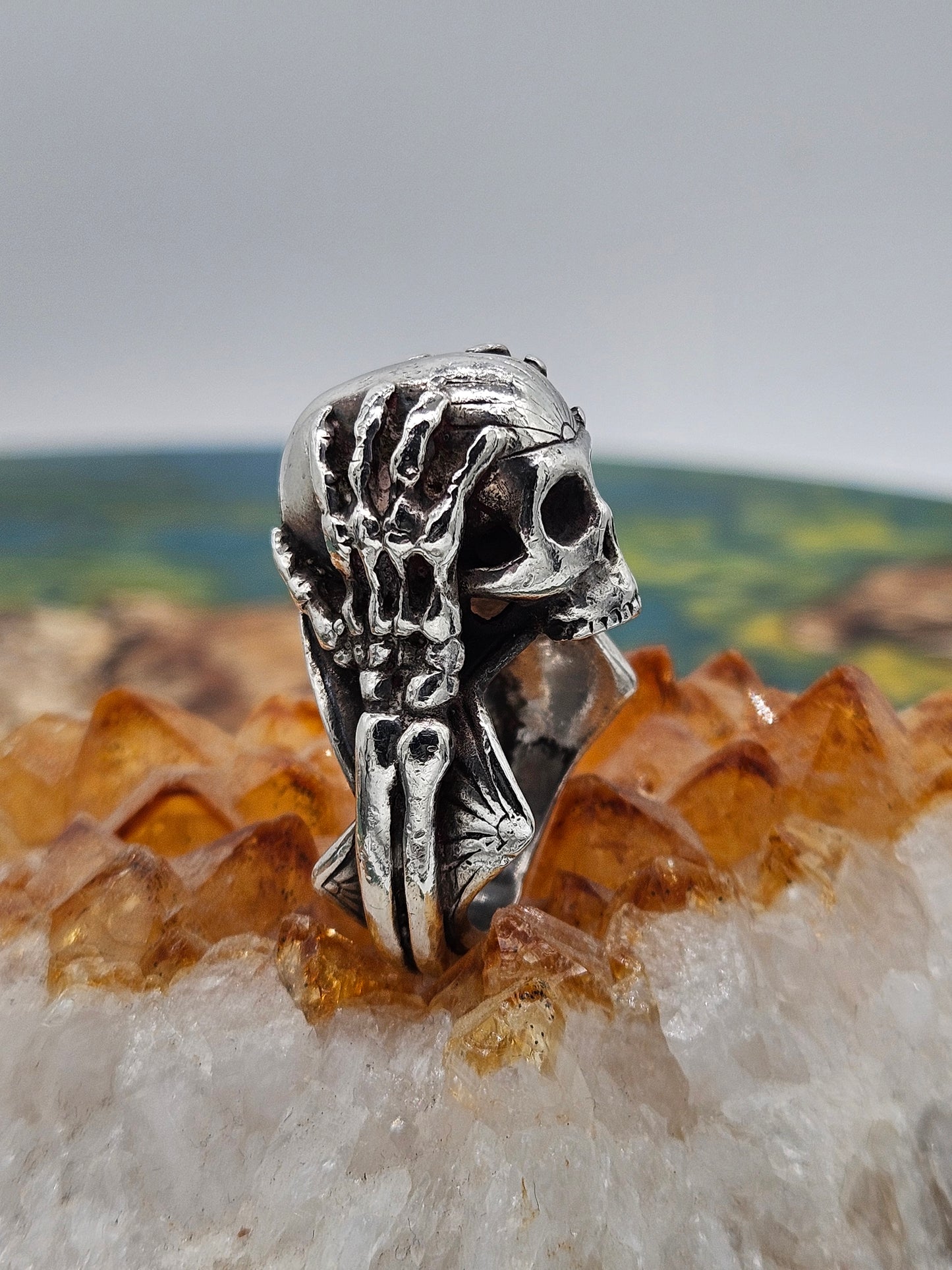 Great Frog, Paterson Riley Migraine Skull Ring, Silver 925, Size T