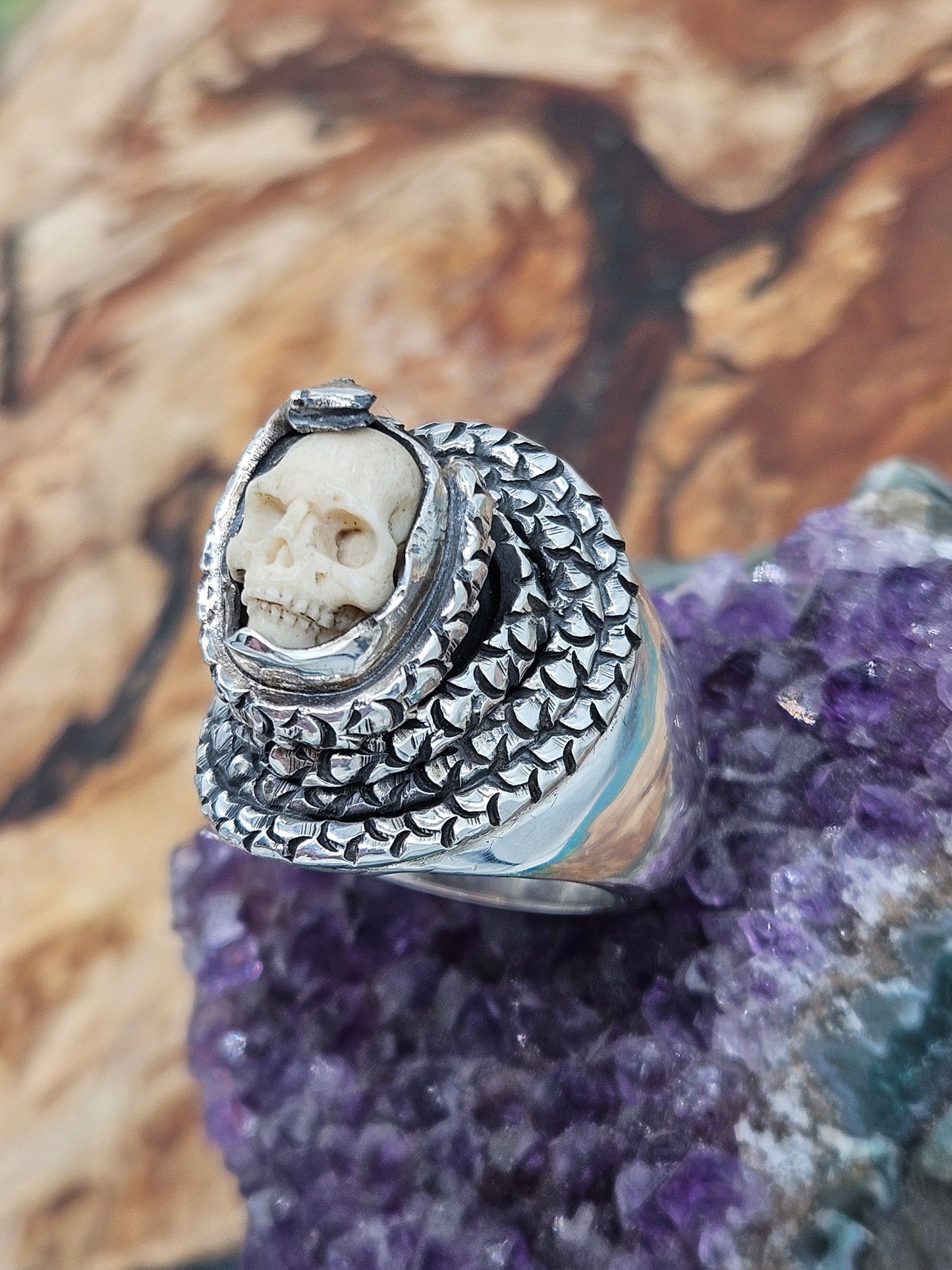 Sterling Silver Skull Snake Ring 925 Solid Heavy, Made By Gypsy Silver. Size N 1/2