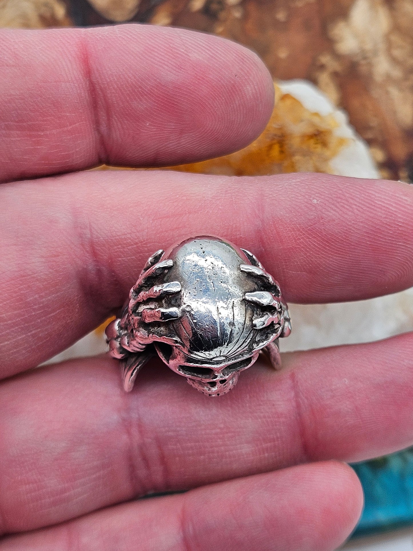 Great Frog, Paterson Riley Migraine Skull Ring, Silver 925, Size T
