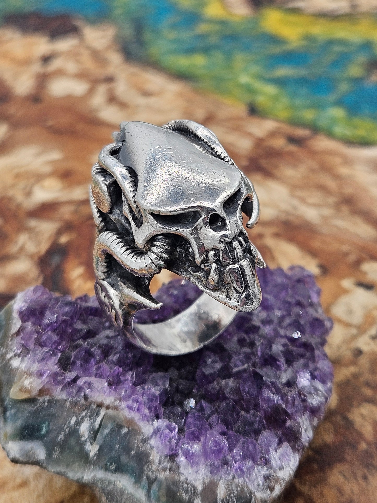 Silver 925 Biomechanical Skull Ring- William Llewellyn Griffiths. Size S 1/2