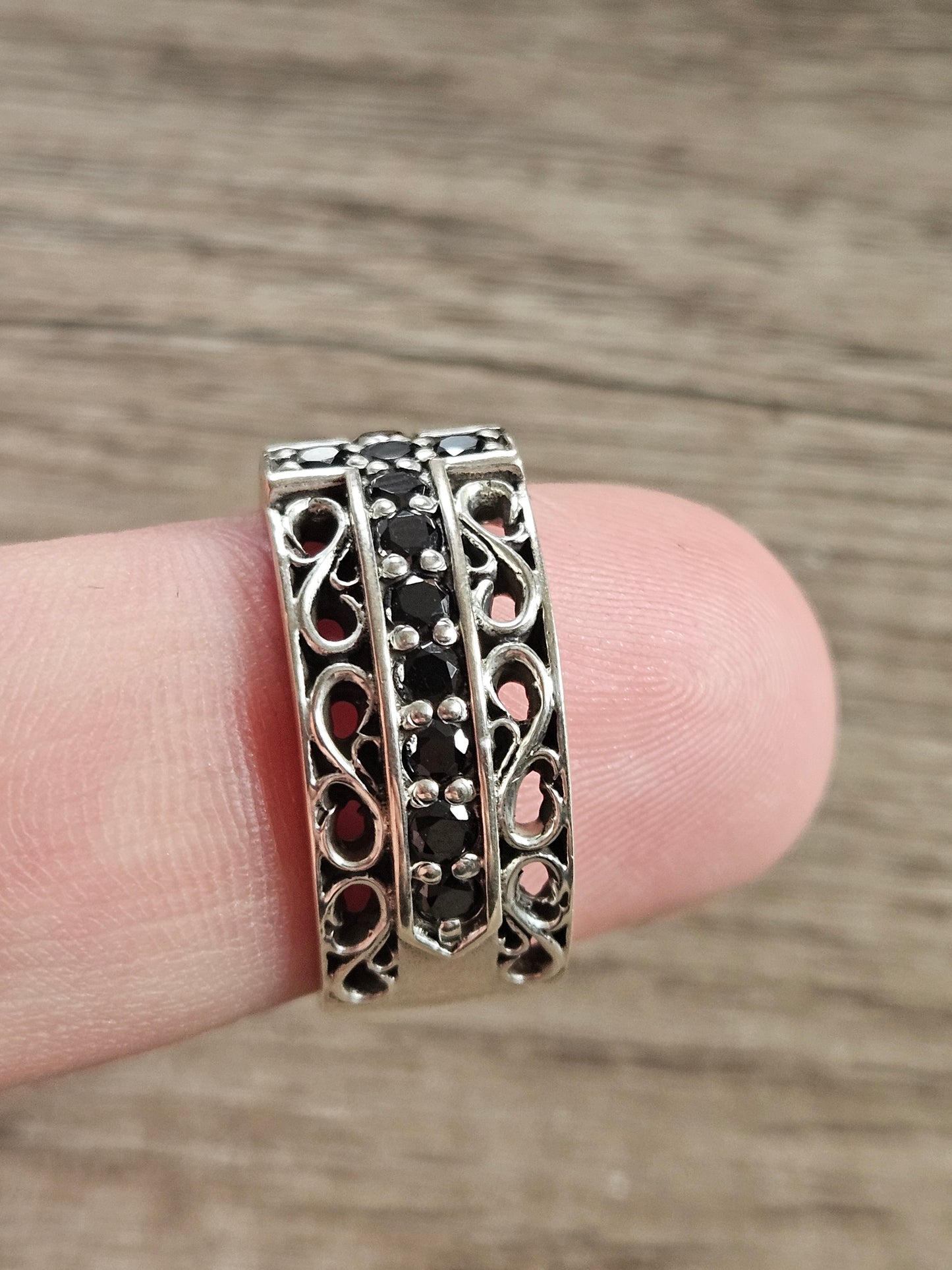 NEW Sterling Silver 925, Black Onyx Cross Band Ring, Size W