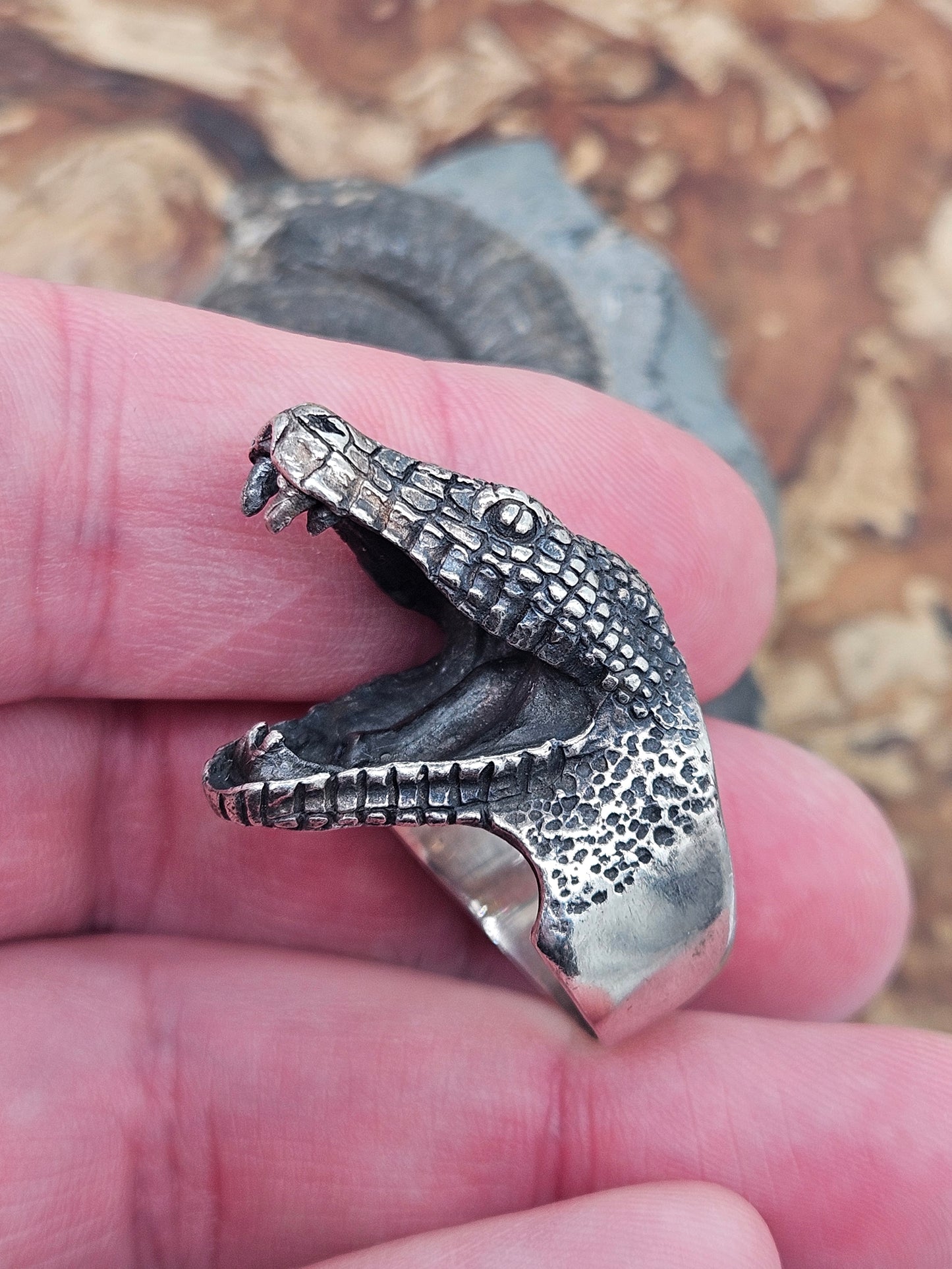 Silver 925 Open Mouth Snake Ring. UK Size T