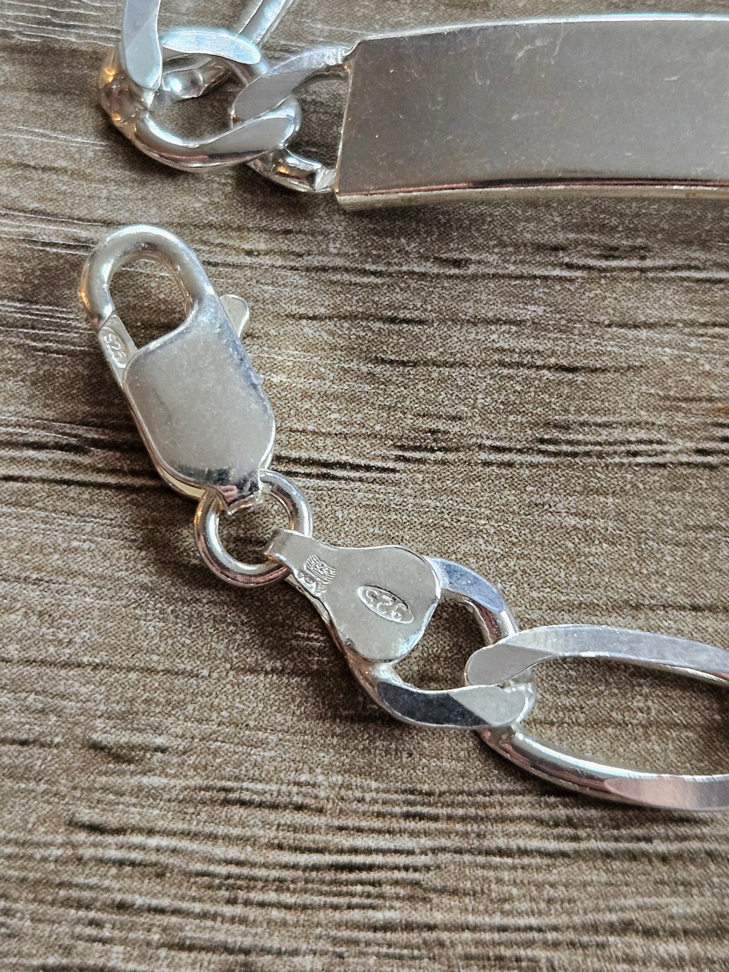 NEW Figaro 925 Silver ID Bracelet. 21.5cm Long, 9mm Wide. 18g