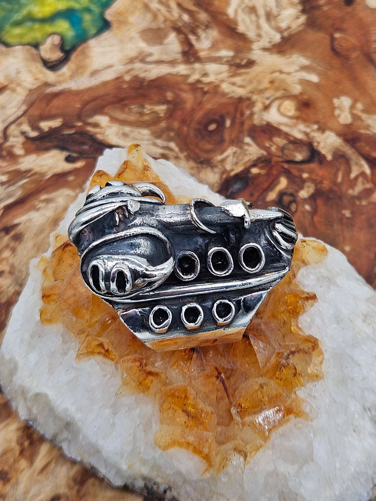 Silver 925 Insectoid Engine ring By Mike Turner. Size X, Wildcat. Heavy! 57g