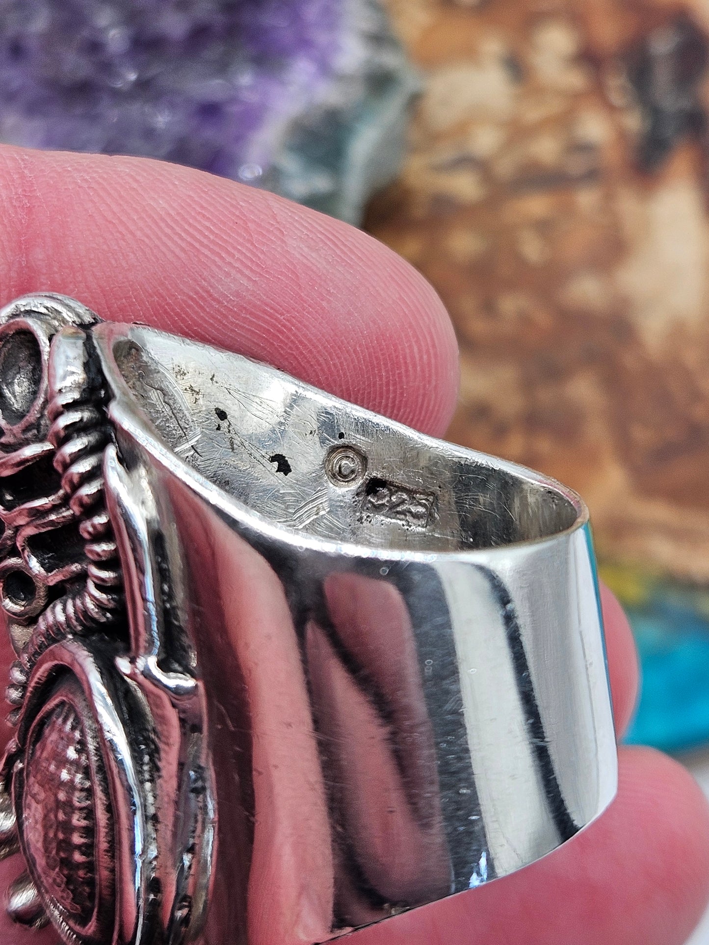 Silver 925 Insectoid Engine ring By Mike Turner. Size Y, Wildcat. Heavy! 41g