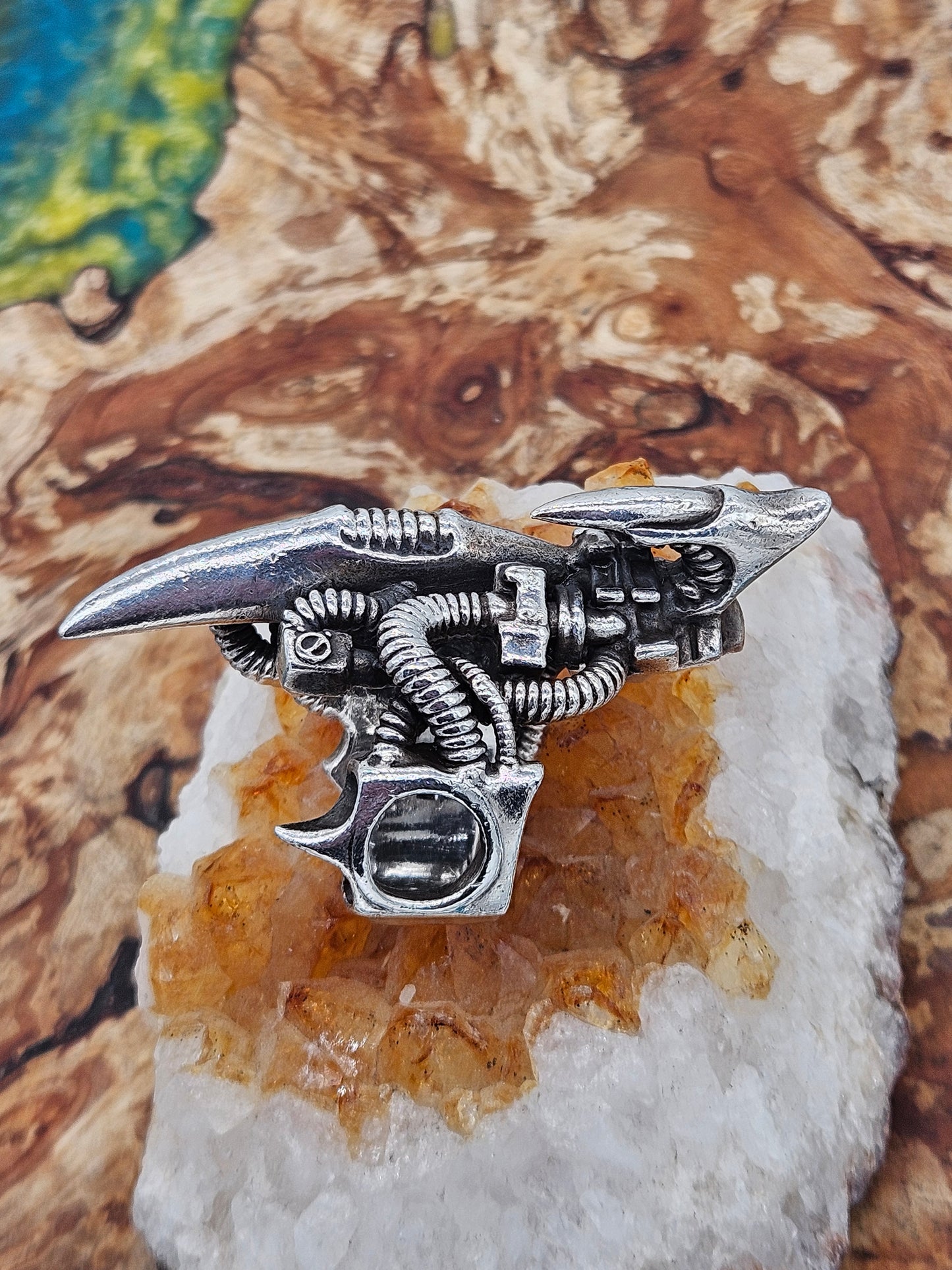 BIOMECHANICAL SILVER 925 CLAW TURBINE RING. GOTHIC. UK Size V, WILLIAM GRIFFITHS