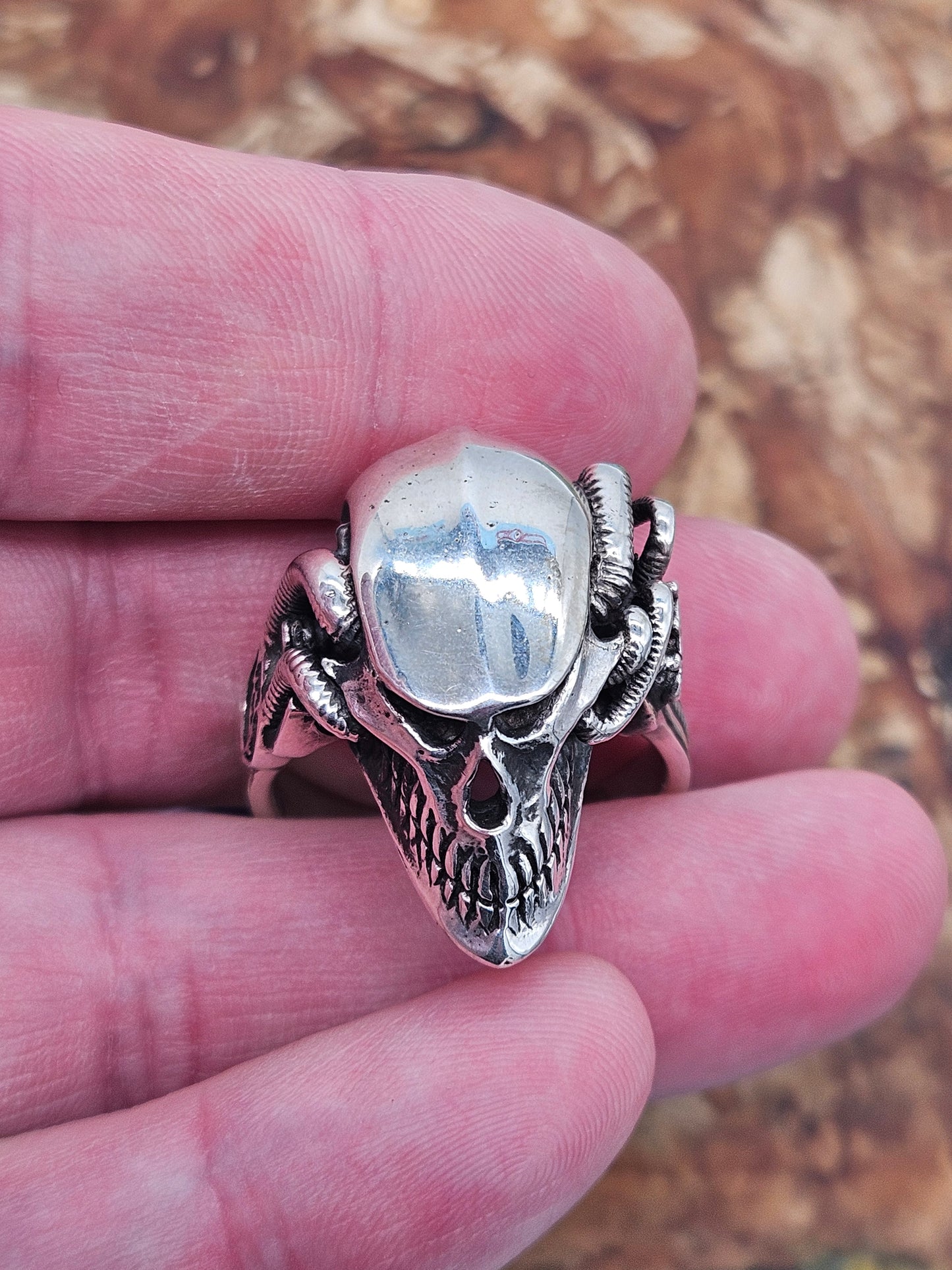Silver 925 Biomechanical Skull Ring- William Llewellyn Griffiths. Size Z+5