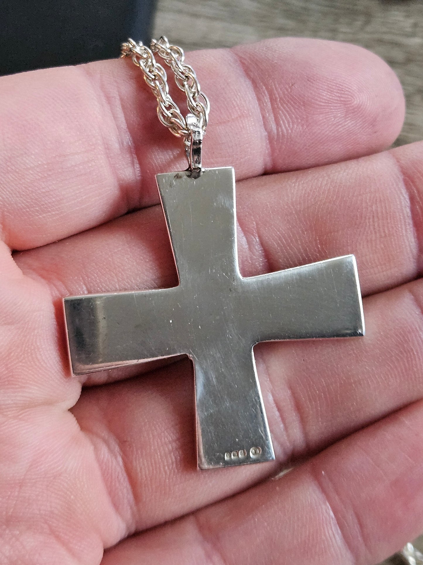 925 Silver Patterned Celtic Cross Pendant, Necklace And Chain. Scottish, 1980.