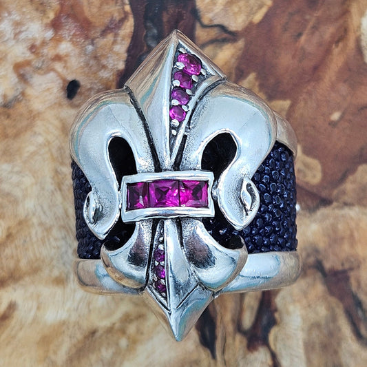 TJ SilverSmiths/Leonard Kamhout - Fleur De Lis Silver Ring - Size X 1/2, 11 3/4