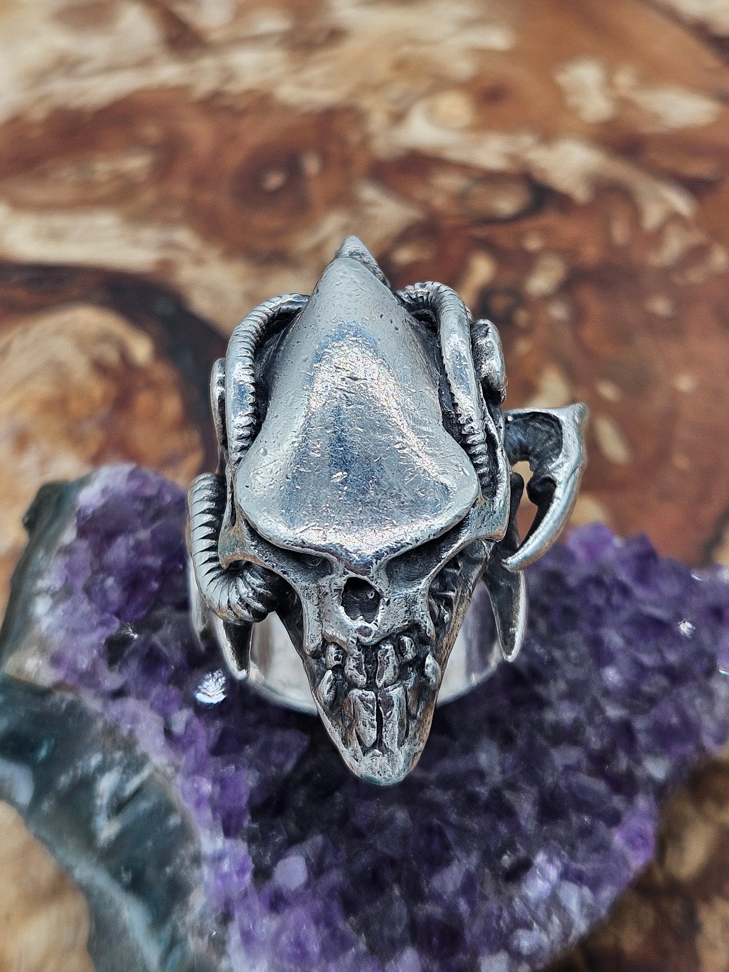 Silver 925 Biomechanical Skull Ring- William Llewellyn Griffiths. Size S 1/2
